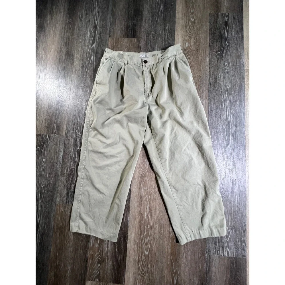 Bugle Boy Pleated Chino Pants Mens 34 Khaki Tan Vintage 90s Relaxed Fit Trousers